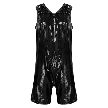Women One Piece Adaptive Pajama Nightwear Shiny Metallic Sleeveless Buttoned Sleeveless Jumpsuit Waterproof Rompers Bodysuit