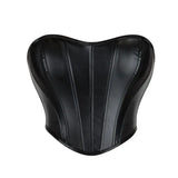 Women Faux Leather Strapless Corset Boned Back Lace Up Waist Cincher Gothic Party Club Night Out Wear