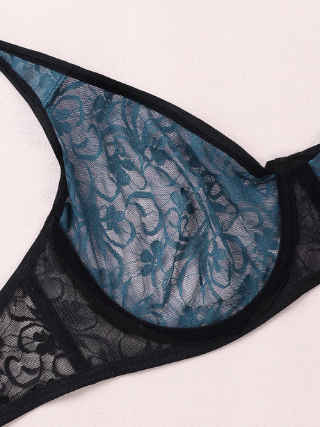 3 Pcs Women's Lace Bra Set Underwire Hollow out Embroidery Sexy plus Size Lingerie Tops Brassiere Underwear B C D E Cup