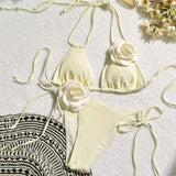 Sexy Flower Bandeau Swimwear Thong Bikini Women Lace-up Swimsuits Swimming Bathing Suit Brazilian Bikinis Set Mujer Biquini