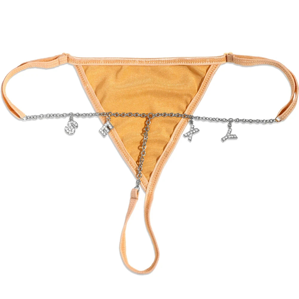 Sexy Women Custom Thong with Letter Metal 12 Constellations Body Waist Chain Jewelry Panties Girl Personalize Underwear Gift