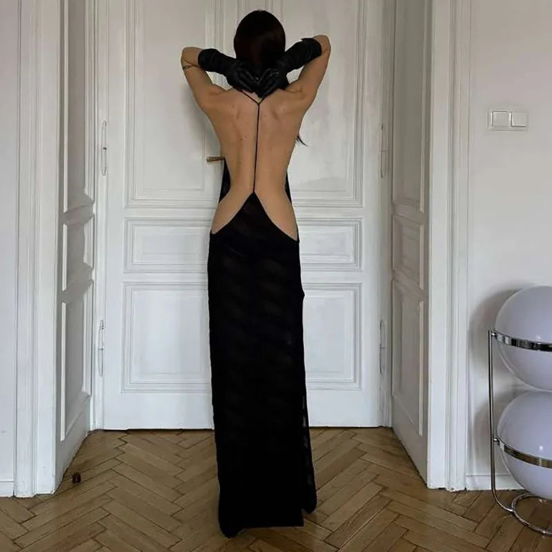 Sexy Style Party & Banquet 2026 New Arrival Women's Black Deep V-Neck Backless Sheer Fashion Sexy Strapless Dress