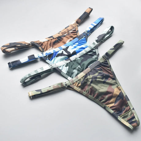 Men Women Unisex Camouflage Print Thong Underwear Adjustable Waist Strap Briefs 4 Styles  Sexy Low Rise G-string Panties For D