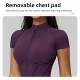 2026 Yoga Bodysuit Short Sleeves Women Tracksuits Gym Zipper Jumpsuits Sports Workout Rompers Fitness One-piece Suit Activewear