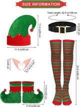 Adult Christmas Themed Elf Cosplay Costume Set Full Outfit with Long-Sleeve Green Dress for Holiday Parties Christmas Attire