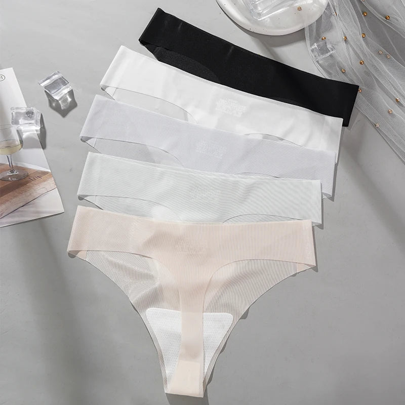 1/3pcs Ultra-Thin Ice Silk Thong Panties Women Seamless Transparent Low-Rise Quick Dry Underwear