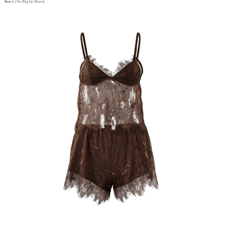 Women 2026 New European Style Lace Cami Top & Shorts Two Piece Pajama Set Elegant Soft Casual Home Sleepwear Suit