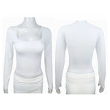 Long Sleeve T-shirt Slim Tops Sexy Woman Clothing Square-Cut Collar Close-fitting Tee Shirt Street Wear Fall 2025 New 2523