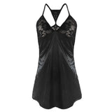 Womens Sexy V-neck Night Mini Dress Summer Fashion Lingerie Slip Sheer Lace Solid Patchwork Sling Sexy Backside Nightdress