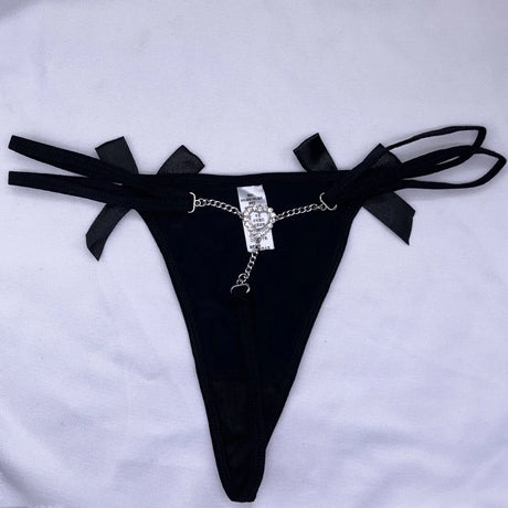 Sexy Crotchless Panties For Women Erotic Ultra Thin Thong Thin Strap Metal Chain Letters Briefs Breathable Seamless Dingzzkll