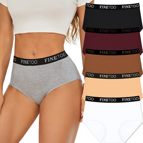5Pcs/Set Women's Cotton High Waist Briefs Seamless Plus Size Panties Breathable Stretch Underwears Female Soft Lingerie Finetoo