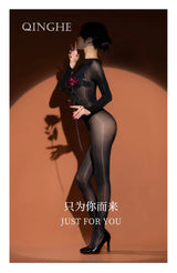 Oil Shiny Bodysuits Five Fingers Women Men Unisex Sexy Lingerie Transparent Seamless Bodysuit Thin Exotic Teddies Tight Stocking
