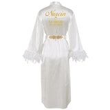 Customized Bathrobe for Women Personalized Name And Date Robe Add Any Text Gown for Bridal Party Feather Bride Robes