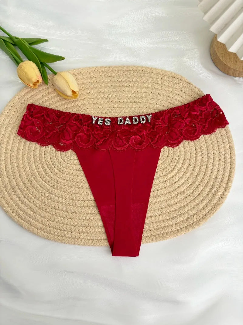 Personalized Custom Thong Name Crystal Letter G-String Low Waisted Lace Thong Ice Silk Bikini Panties Hot Wife Girlfriend Gift
