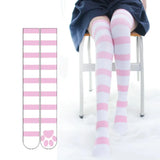 Pink Strip Kawaii Cat Paw Print Stockings Lolita Gothic Velvet Lolita Over Knee Socks Over The Knee Thigh High JK Long Stockings