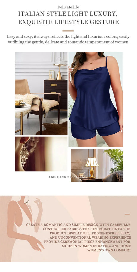 Lady Summer Chemise Pajamas Suit Night Outfit Big Size 4XL 5XL Sexy Women Satin Nightwear New Sleepwear Cami&shorts 2Pcs Pyjamas