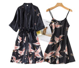 Sexy Nightwear Gown Set Women 2PC Pyjama V-Neck Pajamas Silky Sleepwear Spring Lady Sleep Suit Robe Wear Home Negligee Homewear