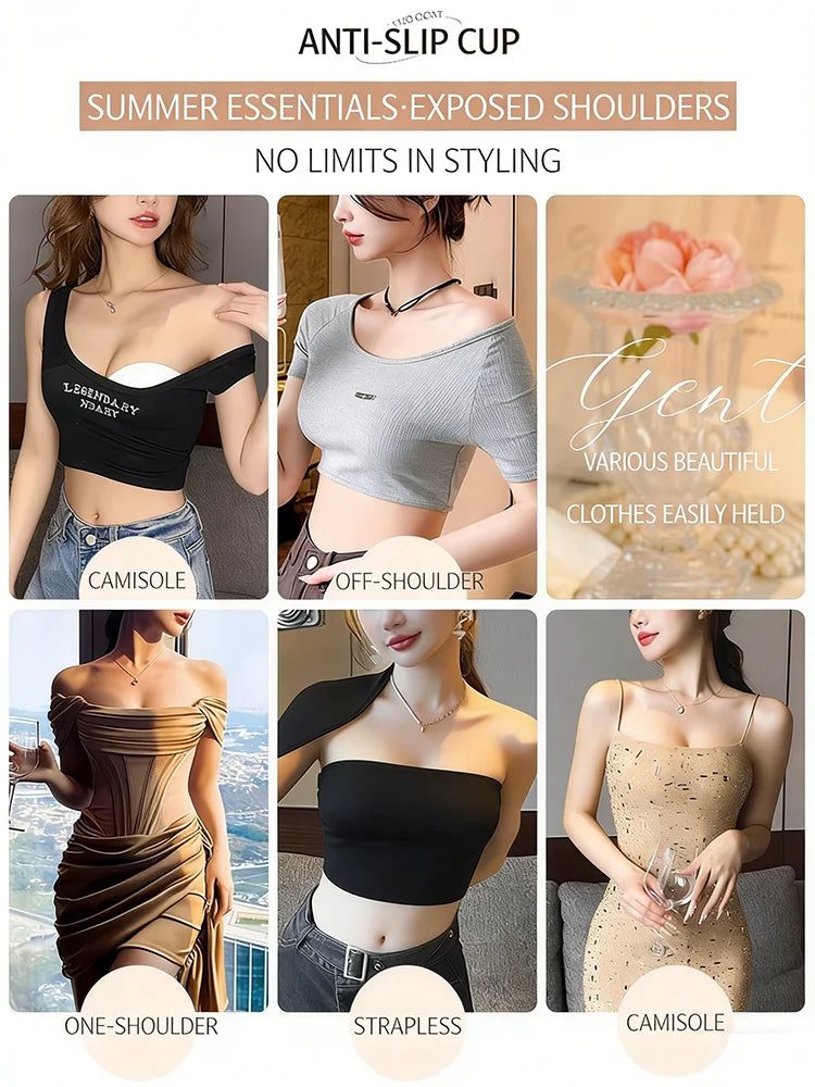 Sexy Seamless Half Cup Push-Up Bra Wire-Free Backless Stick-On Invisible Strapless for Small Breasts Underwear