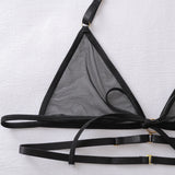 Seductive Women's Lingerie Set Tempted Multi Straps Bandage Bra Garter Belt Panty with Stockings See Through Mesh Underwear