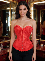 Women Bustier Corset Victorian Gothic Jacquard Front Busk Waist Cincher Halloween Party Wear