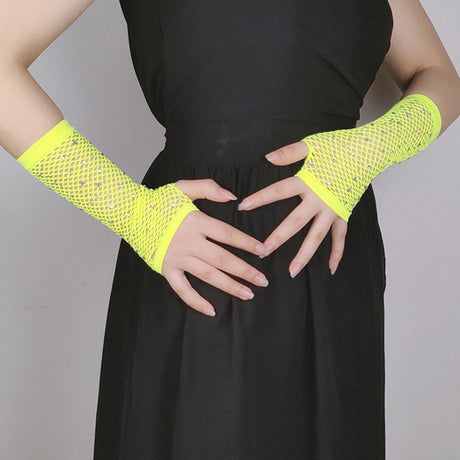 Sexy Elastic Mesh Gloves With Colored Flash Diamonds Bungee Stage Performance Hollow Fishing Net Punk Hiphop Women's Gloves R51