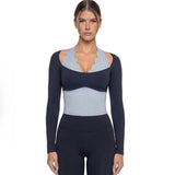 Gym Clothes Woman Color-blocking Lace Yoga Top Slim Fit Breathable Long Sleeve Sportswear Fitness Leggings Workout Athletic Wear