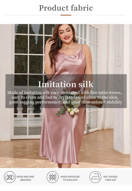 2025 New Women's Fashionable Sexy Plus Size 2XL Long Silk-Like Sling Nightgown Breathable Casual Sleepwear Loungewear
