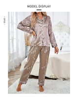Women Satin Pajama Casual Sleepwear Home Clothes Suit Autumn Long Sleeve Button Up Top & Pants Nightwear Loungewear Pyjama Femme