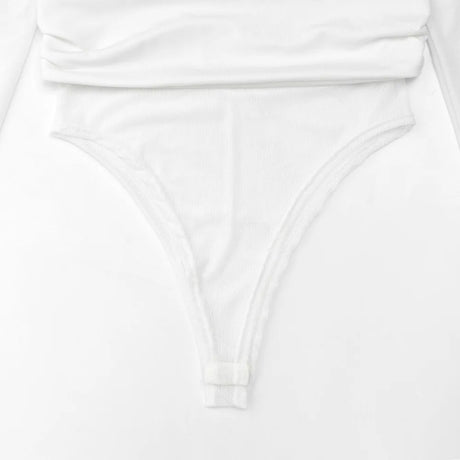 New 2026 White Bandage Bodysuit Women Mesh Transparent Sexy Slim Stretchy Jumpsuit Top T-shirt Long Sleeve Design 66005