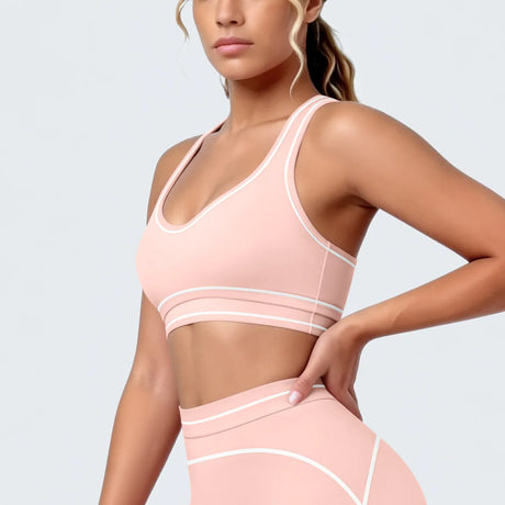 Women's Yoga Bra Vest Fitness Tank Running Workout Gym Top Push Up Padded Soft Slim Contrast Piping Racerback Sports Underwear