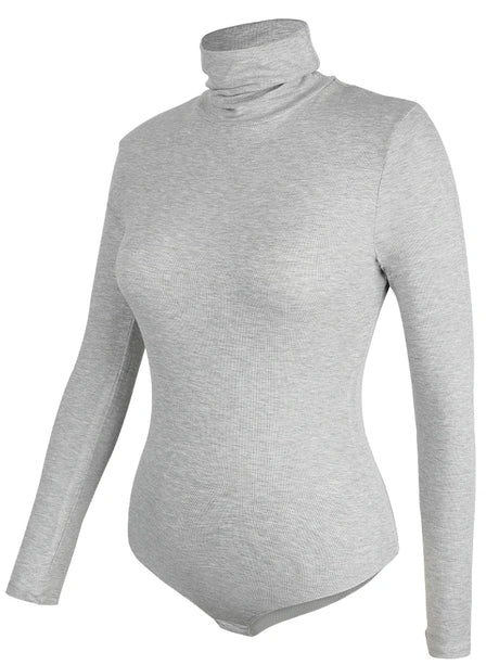 Women's Turtleneck Long Sleeve Bodysuit Women Jumpsuit Stretchy Layer Top Black Solid Color Slim Fit Overalls One Piece Outfit