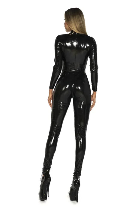 Sexy Hot Women Faux Leather Catsuit PVC Latex Bodysuit Front Zipper Open Crotch Jumpsuits Stretch Bodystocking  Costumes