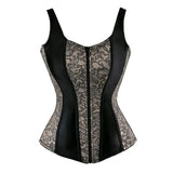 Gothic Corset Top With Straps Sexy Floral Zipper Brocade Overbust Lingerie Burlesque Body Shaper Lace Up Bustier Plus Size