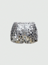 Women's Black Disc Sequin Mini Shorts High Waist Bodycon Shorts