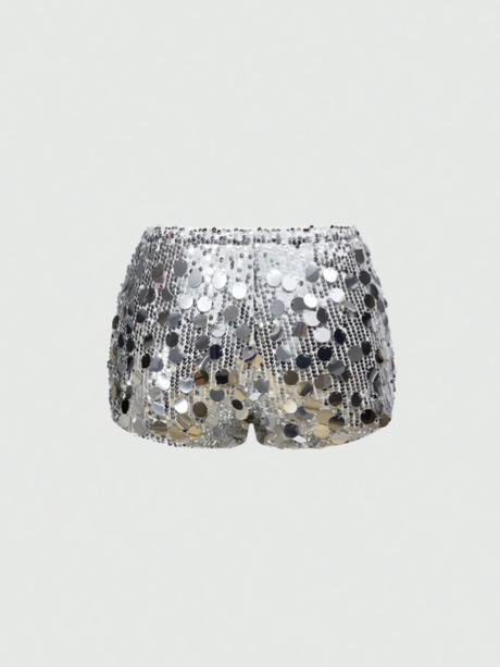 Women's Black Disc Sequin Mini Shorts High Waist Bodycon Shorts