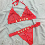 NEW Custom Name Thongs Lingerie Personalized Bra Thong Sets Sexy Lace Underwear Valentines Day Hotwife Gift Plus Size G-string
