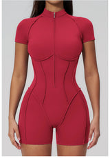 2026 Yoga Bodysuit Short Sleeves Women Tracksuits Gym Zipper Jumpsuits Sports Workout Rompers Fitness One-piece Suit Activewear