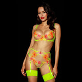 4PCS Sexy Embroidered Lingerie Set Women's Sexy Lingerie Transparent Gathering Bra Panty Garter Set Erotic Exotic Set