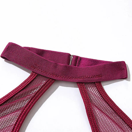 Sexy Zipper Front Lace Bodysuit High Cut Mesh Teddy Lingerie Women Halter Neck See Through Body Stocking Erotic Costume Purple