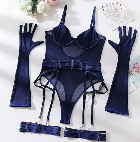 Sexy One Piece Bodysuit Glove Bandage Perspective Mesh Tight Fitting Slim Fit High Strecth Women Rompers Polychrome Fashion RAE3