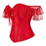 Women Sky Blue Retro Jacquard Corset Tops Lace Short Sleeved One Shoulder Sexy Slimming Shaper Overbust Bustiers Lingerie