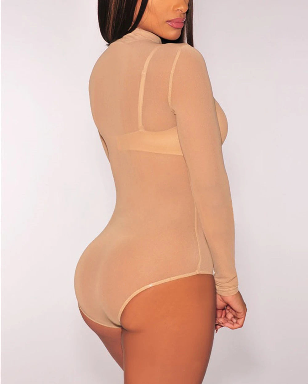 Sexy Women T Shirt See Through Mesh Black Long Sleeve Bodysuit Sheer Slim Turtleneck Tulle Crop Top T-Shirt Transparent Clubwear