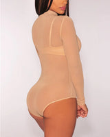 Sexy Women T Shirt See Through Mesh Black Long Sleeve Bodysuit Sheer Slim Turtleneck Tulle Crop Top T-Shirt Transparent Clubwear