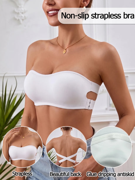 Solid Strapless Wireless Women's Bra Bralette Side Clasp Push up Bra Breathable Back Comfort Unpadded Bras