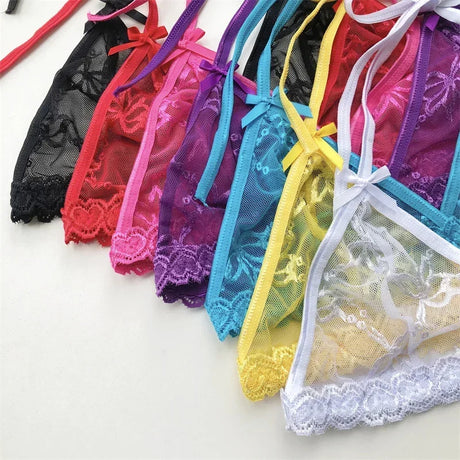 Name Custom Crystal Letter Thong Lace Tie Neck Bikini Bra Panties Sexy Personalized Name Low Waist G-String Underwear Bra Set