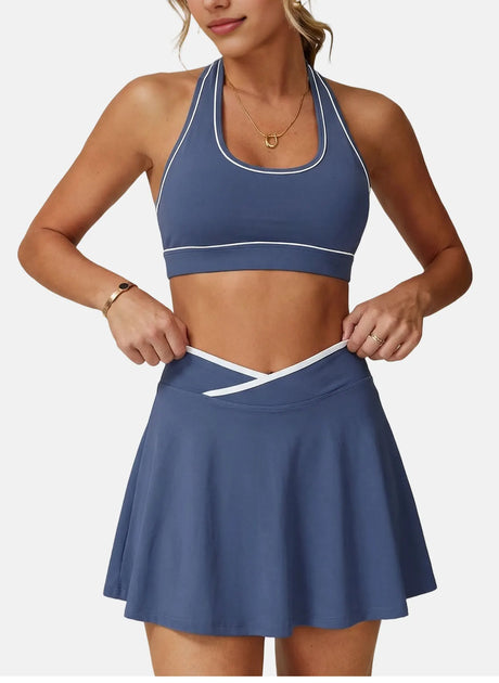 Women Tennis Skorts with Shorts High Waist Cross Running Cycling Fake Two Piece Sports Skirt Gym Fitness Workout Yoga Bottoms