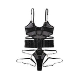 Edgy Cutout Sheer Mesh Lingerie  Statement-Making Bondage Belt Bodysuit Set Adult Shapewear Collection  LG-0068