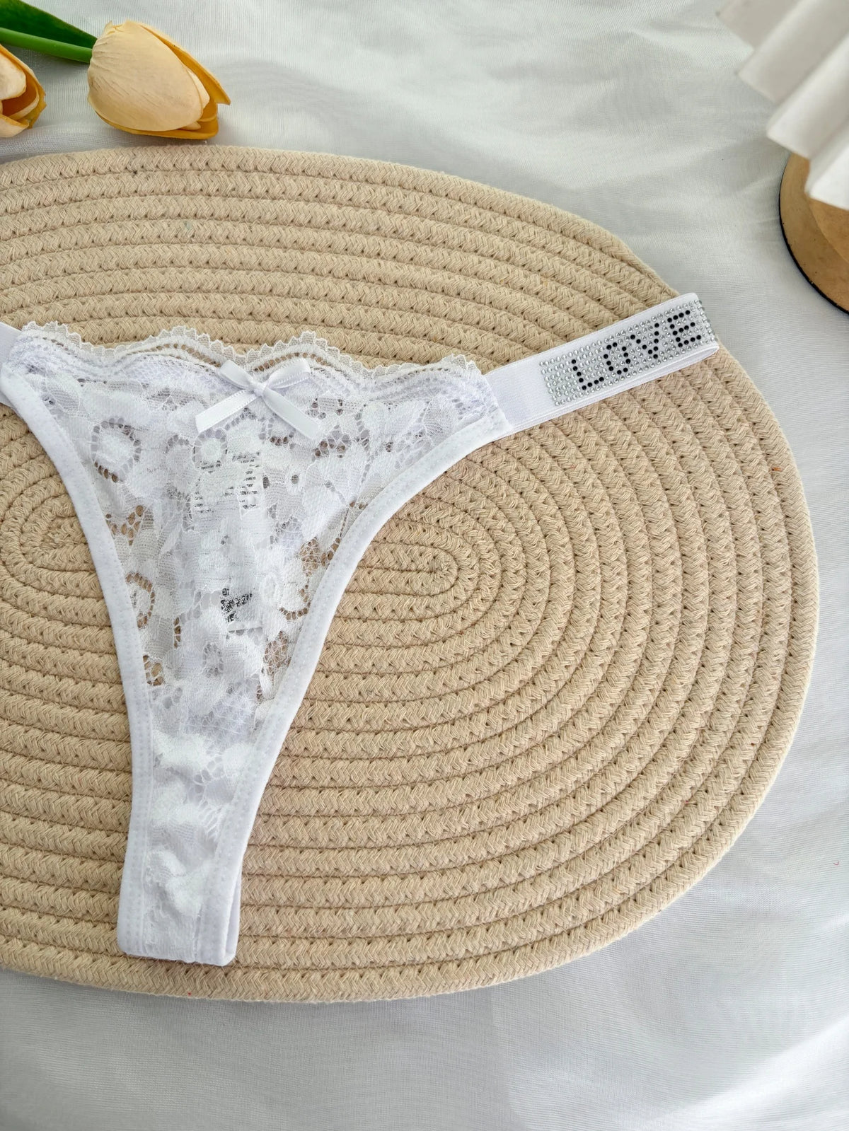 Custom Rhinestone Letter Name Thong Sexy Lace Panties Low-Rise Crystal Letter G-string Personalized Gift Wife Lover Anniversary