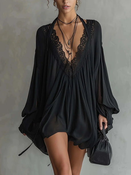 2026 New Black Lace V Neck Satin Robe Dress Nightwear Sleepwear Slip Dress Lingerie Chemise