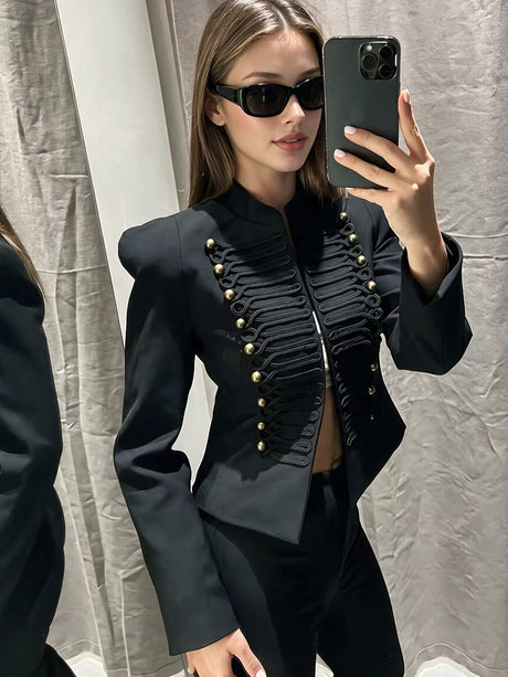 Women Vintage Slim Jacket Spring Women Trends Elegant Napoleon Jackets Ladies High Street Chic Shoulder Padded Blazer